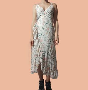 Floral Wrap Midi Dress with Ruffles
