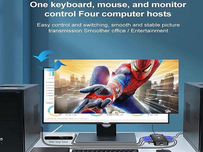 Switch Box Adapter, One-Button Swapping, 4 VGA Cables not Included, Ideal for PCs, Keyboard, Mouse, Scanner, Printer