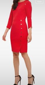 Phase Eight Leanna Dress - Size 12 - Red with Gold Button detail