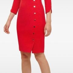 Phase Eight Leanna Dress - Size 12 - Red with Gold Button detail