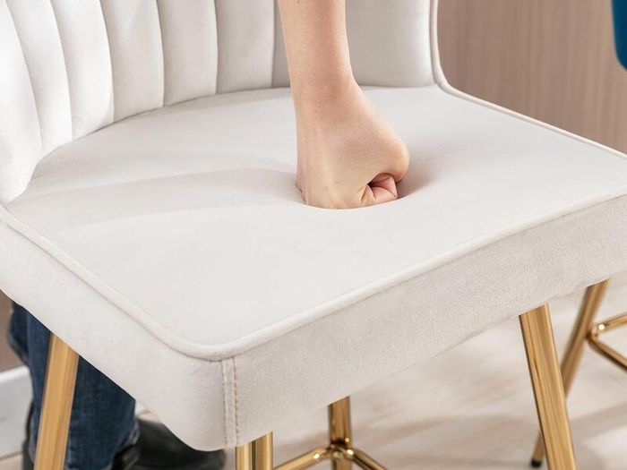 Beige Velvet Bar Stools Set Counter Stools for Dining Room Kitchen Stools with Metal Legs