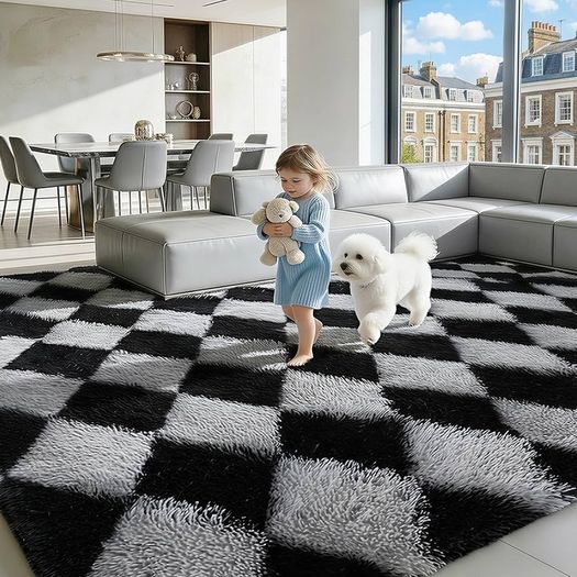 Rugs Living Room 160x230cm- Fluffy Shaggy Area Rugs for Bedroom - Large Anti Slip Carpet - Washable Modern Floor Carpets