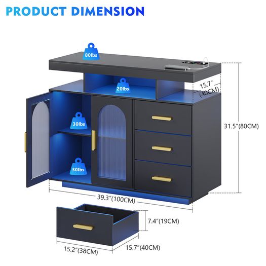 Led Larger Sideboard Cabinet 100cm