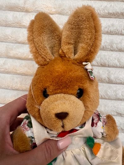 Vintage TCC Continuity Holdings 1995 Bunny Rabbit Floral Dress Soft Plush approx. 24 cm. (with ears) Used Please see photos