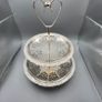 Vintage Silvery Metal Two Tier Cake Stand Engraved Lace Effect Doyley Plates Image 3