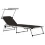 Folding Sun Loungers with Roof 2 pcs Aluminium&Textilene Black Image 4