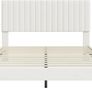 4ft6 Double Bed Frame, Upholstered Platform Bed with Adjustable Velvet Headboard, Sturdy Wooden Slats, Silent Design, No Spring Mattress Required, Easy Assembly, Beige Image 9