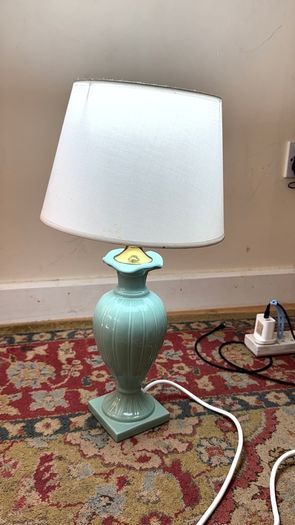 Vintage Style Ceramic Bedside Lamp Turquoise & Gold