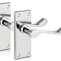 Chrome Elegance Range Polished Chrome Victorian Scroll Lever Latch Handles, Polished Chrome Backplate Door Handles, Contemporary Design for Internal Wooden Doors (FREE POSTAGE)