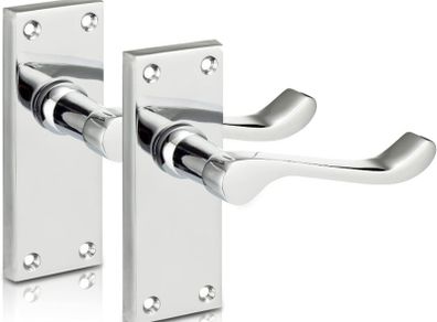 Chrome Elegance Range Polished Chrome Victorian Scroll Lever Latch Handles, Polished Chrome Backplate Door Handles, Contemporary Design for Internal Wooden Doors (FREE POSTAGE)