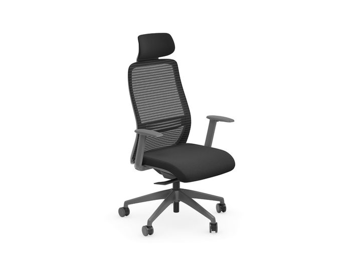NV High Back Swivel Mesh Chair Grey Frame Black seat with adjustable arms and headrest