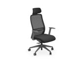 NV High Back Swivel Mesh Chair Grey Frame Black seat with adjustable arms and headrest