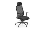 NV High Back Swivel Mesh Chair Grey Frame Black seat with adjustable arms and headrest