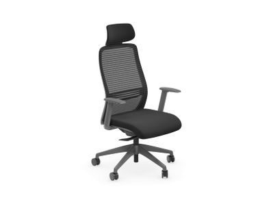 NV High Back Swivel Mesh Chair Grey Frame Black seat with adjustable arms and headrest