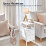 Narrow Bedside Table with Charging Station, with 2 Non-Woven Drawers, Slim Side Table with Power Outlets for Small Spaces, Living Room, White Image 7