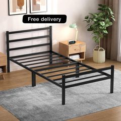 Single Bed Frames with Headboard 3ft Black Metal