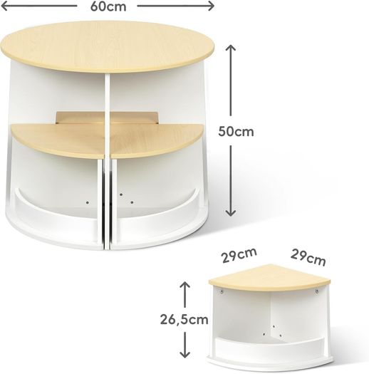 Toddler Table and Chair Set, Wooden Round Table with 4 Storage Stools, Kids Tables and Chairs for Arts, Crafts, Read and Play
