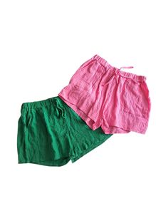 Pink and Green plisse drawstring Shorts; NEW