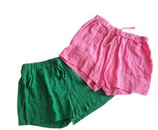 Pink and Green plisse drawstring Shorts; NEW