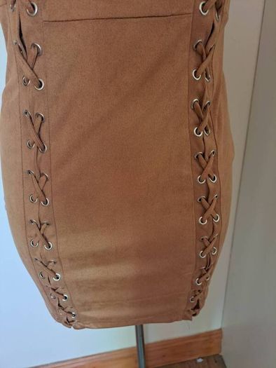 BNWT Naanaa Storm brown suede imitation mini dress size UK8 EU36 Postage included