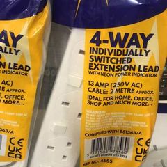 4 Way Extension lead Switched with Neon 2 Meter Lead
