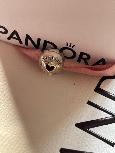 Pandora Charm clip Family and Love Heart Clip Charm With 14k Gold Heart new