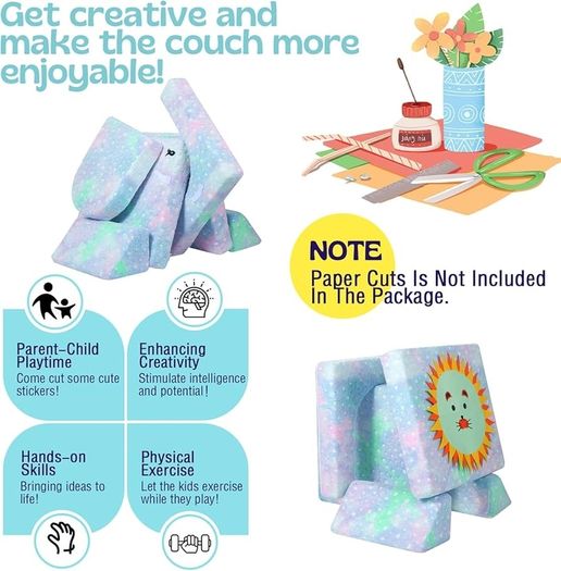 10-Piece Kids Play Sofa, Modular Toddler Chair Couch for Playroom, Fold Out Play Set for Girl Boy, Convertible Sectional Foam Playset, Colorful Star