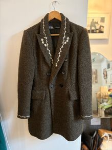 Hand embroidered Zara wool dark green coat