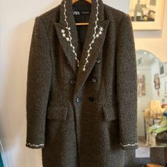Hand embroidered Zara wool dark green coat