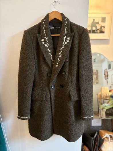 Hand embroidered Zara wool dark green coat