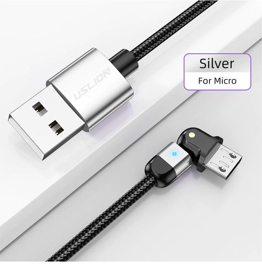 USLION 2M Micro USB QC 3.0-2.0 3A 180 Rotate+LED Cable Fast Charging & Data Sync Nylon Braided Cable (Brand New/Warranty)