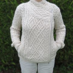 NEW with tage Merino Wool Irish Aran Side Zip Cardigan