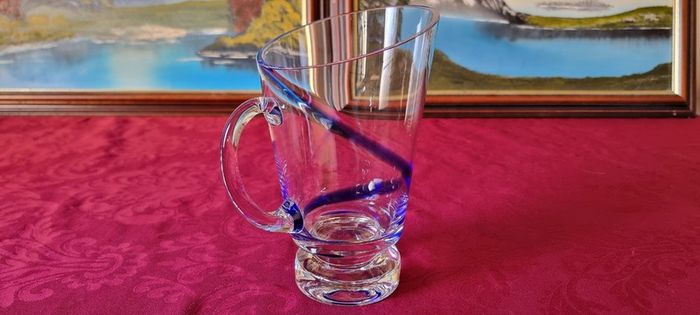 Antique Kilkenny Cobalt Blue Swirl Glass Large Footed Water Jug /Pitcher