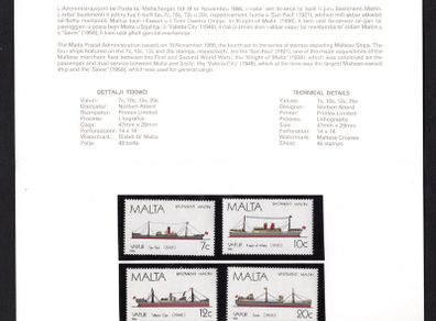 1986 Malta Maltase Ships Commemorative Stamps Presentation Pack