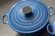 Le Creuset Cast Iron Casserole Dish Dutch Oven with Lid 24 Blue Enamel