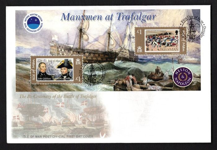 2005 Isle of Man Manxmen at Trafalgar (Bi-Centenary of the Battle of Trafalgar) Commemorative Stamps Miniature Sheet First Day Cover (FDC)