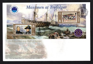 2005 Isle of Man Manxmen at Trafalgar (Bi-Centenary of the Battle of Trafalgar) Commemorative Stamps Miniature Sheet First Day Cover (FDC)