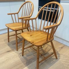 Vintage Chairs x 2 - Windsor-style - Carver Armchairs