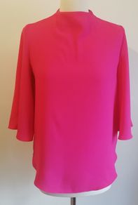 River Island Ladies High Neck Pink Top Wide 3/4 Sleeves Size UK8 Blouse