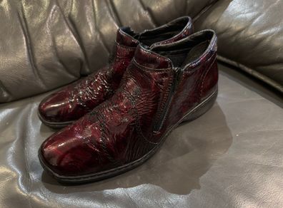 Riker Ankle Shoe Boots Patent Deep Burgundy Women's UK 7.5
