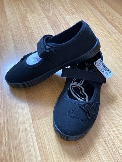 Next Butterfly Embroidered Black Plimsolls Shoes, Junior Size UK 12.5, EUR 31, Standard Fit