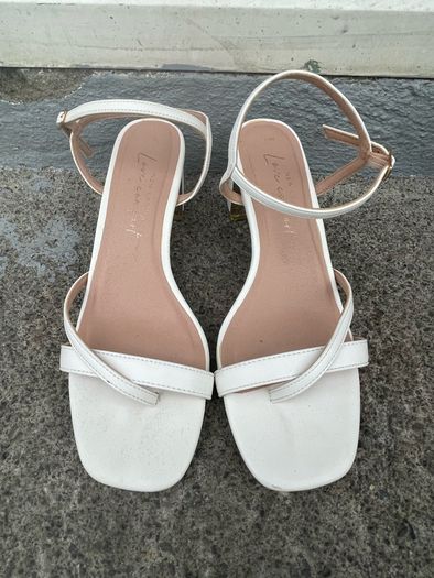 White heeled sandals