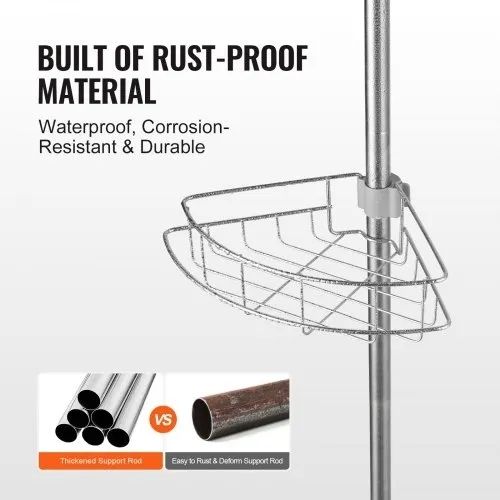 Shower Corner Caddy Tension Pole, 56" to 114" High, Multi-Functional Shower Tension Pole with Strong Load-Bearing Tray
