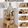 4-In-1 Toddler Kitchen Step Stool - Foldable Learning Standing Tower with Blackboard - Convertible Wooden Kitchen Stool Helper for Kids Boys Girls (Natural) Image 5