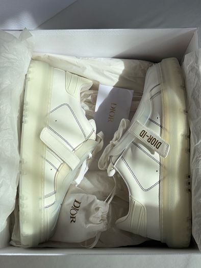 Authentic Dior-ID Low Top Sneakers White Leather with Transparent Rubber Toe Cap