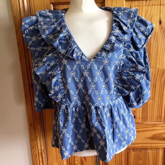 BNWTS Zara Ladies Blue and White Cotton top blouse size XL Uk 16 postage included