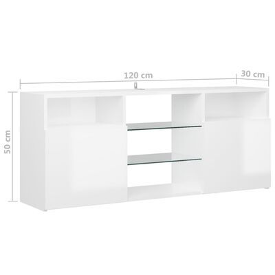 TV Cabinet with LED Lights High Gloss White 120x30x50 cm