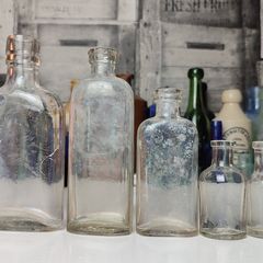 262 - Set of 5 Cork Top Vintage Universal Medicine Chemicals Clear Glass Decorative Collectible Bottles