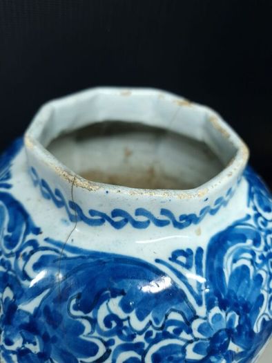Large 18th Century Delft Blue White Vase 27cm Hand Painted Floral Bird Ceramic