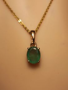 Lovely Petite Natural Zambian Emerald Pendant & Chain
